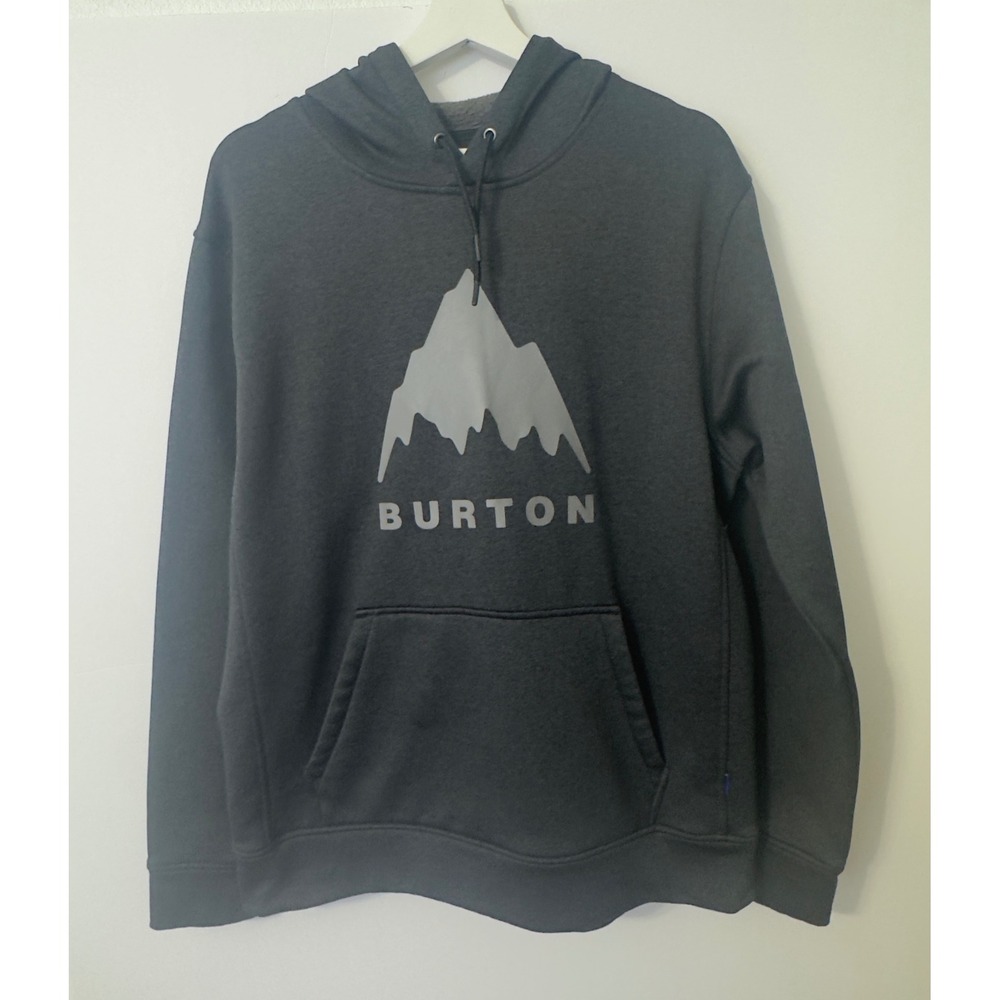 Burton‎ Hoodie Mens M Charcoal Grey Mountain Logo Pullover Fleece Skiing Layer